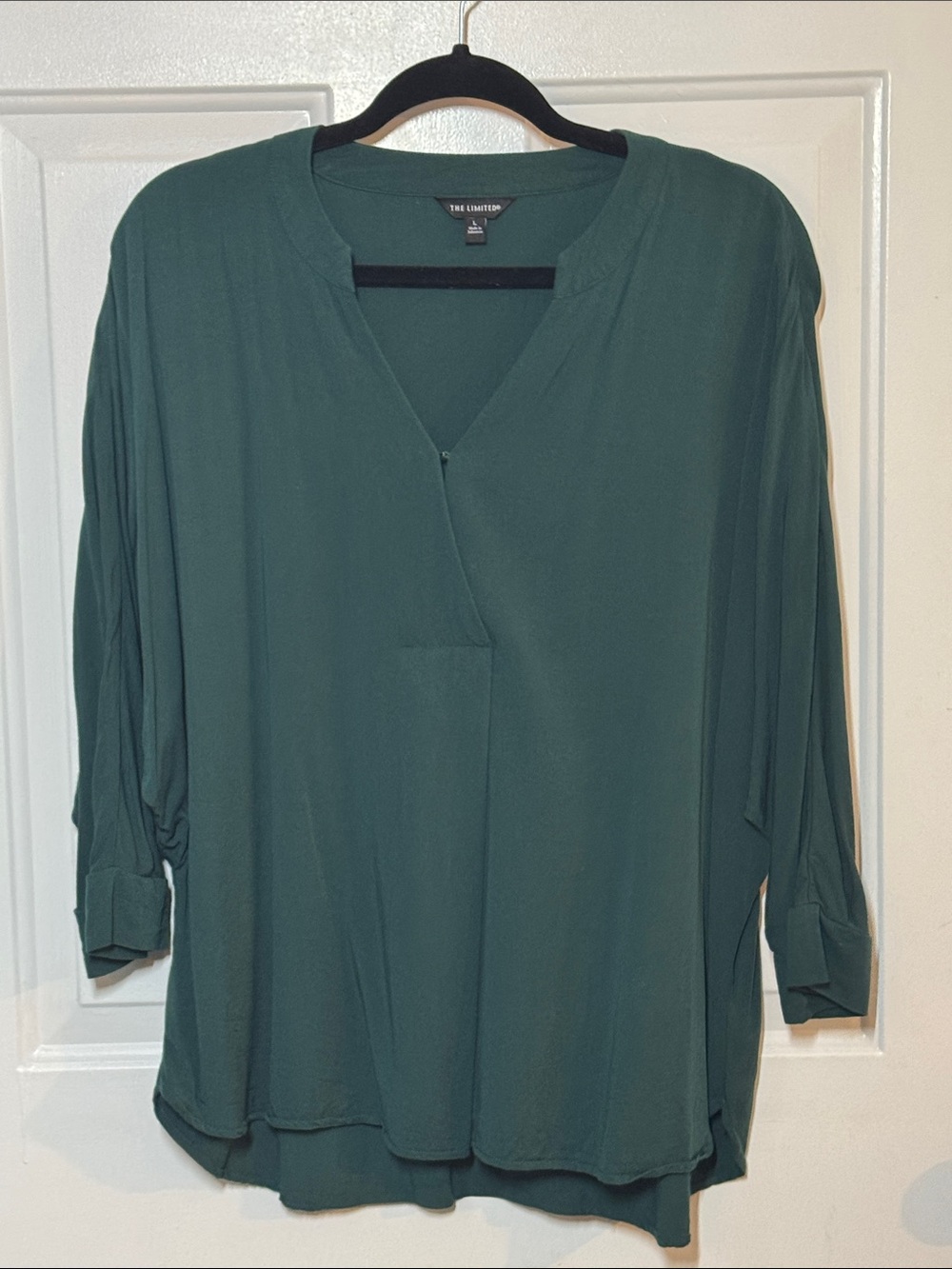 The Limited Forest Green V-Neck Roll-Sleeve Tunic